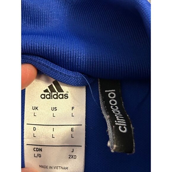 Adidas Mens Blue White Stripes ClimaCool Long Sleeve Quarter-Zip Pullover Size L - Picture 2 of 5